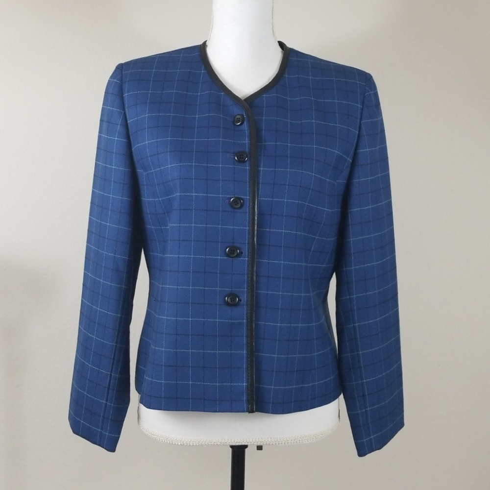 Pendleton Blue Window Pane Plaid Wool Blazer C4 - image 1